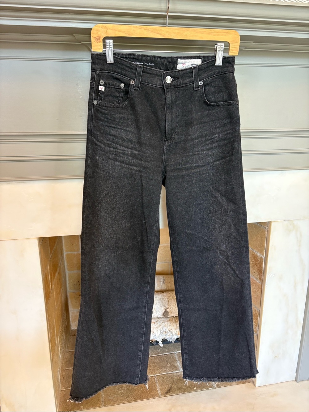 Ag Adriano Goldschmied Black Saige Cropped Wide-Leg Jeans
